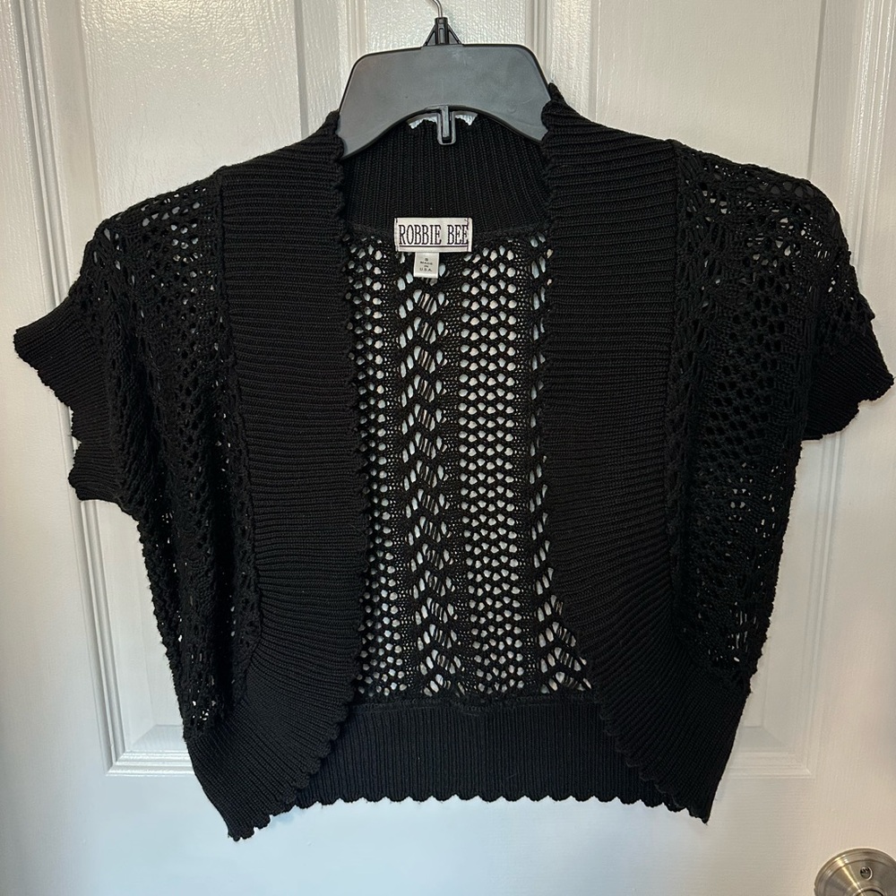 Robbie Bee Black Open-Knit Womens Size S Shrug Sweater Crochet Cottagecore Boho